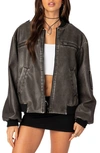 EDIKTED EDIKTED VAVA WASHED FAUX LEATHER BOMBER JACKET