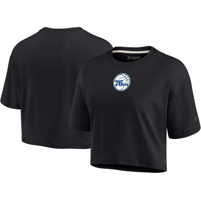 Fanatics Signature Black Philadelphia 76ers Super Soft Boxy Cropped T-shirt