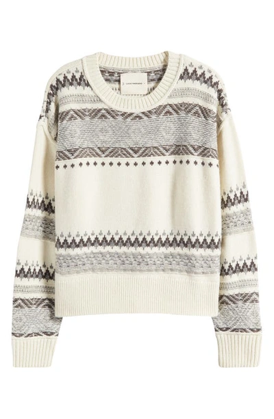 Lucky Brand Fair Isle Wool Blend Crewneck Sweater In Whisper White Multi
