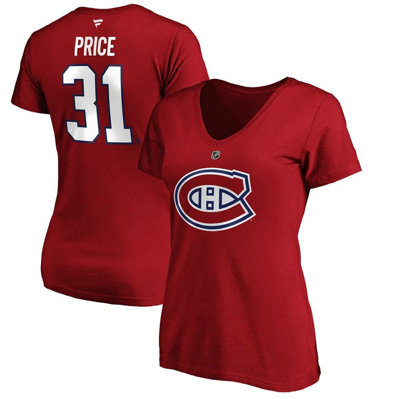 Fanatics Branded Carey Price Red Montreal Canadiens Authentic Stack Name & Number V-neck T-shirt