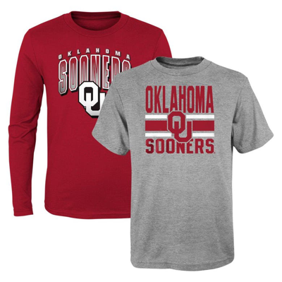 Outerstuff Kids' Preschool Crimson/heather Gray Oklahoma Sooners Fan Wave Short & Long Sleeve T-shirt Combo Pack