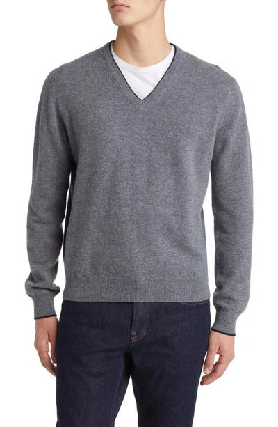 Lorenzo Uomo Tipped Merino Wool Sweater In Charcoal