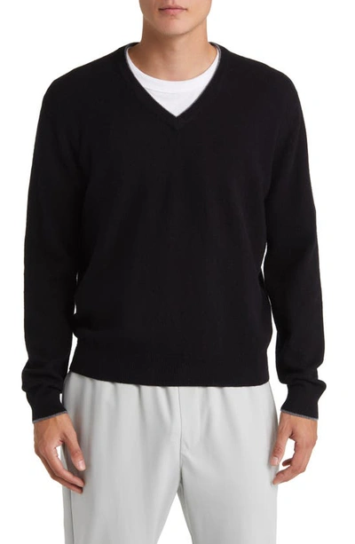 Lorenzo Uomo Tipped Merino Wool Sweater In Black