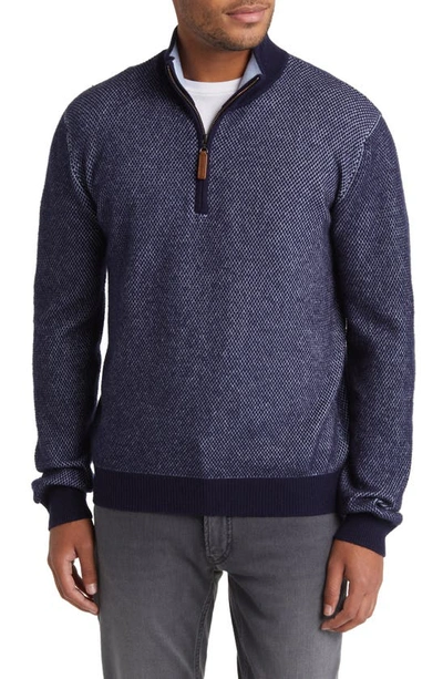 Lorenzo Uomo Merino Wool & Cashmere Bird's Eye Sweater In Navy