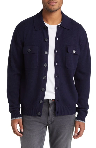 Lorenzo Uomo Merino Wool & Cashmere Cardigan In Navy