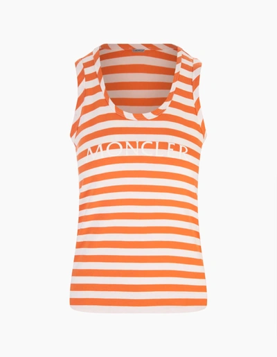 Moncler Orange Striped Tank Top With Logo