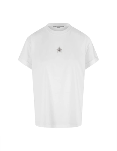 Stella Mccartney Crystal Mini-star Embroidery T-shirt In Bianco