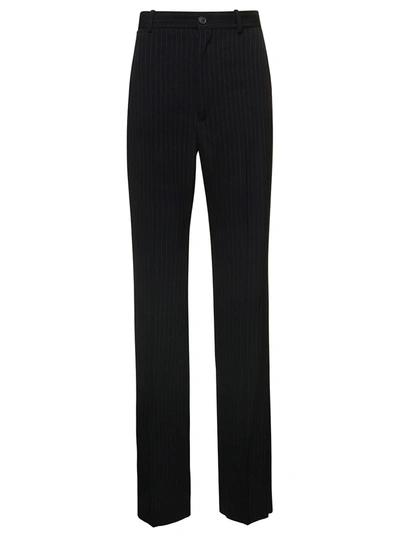 Balenciaga Long Black Pinstripedtrousers With Button And Zip Closure In Wool Woman