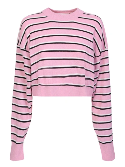Palm Angels Cropped Sweater With Stripes In Nude & Neutrals
