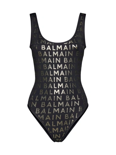 Balmain Logo-print Sleeveless Swimsuit In Nero