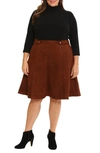 London Times Plus Size Combo Faux-suede Mock-neck Dress In Brown