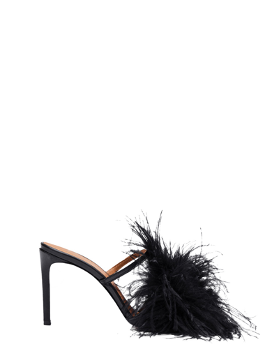 Atp Atelier Laviano Nappa/feathers Heeled Sandals In Black