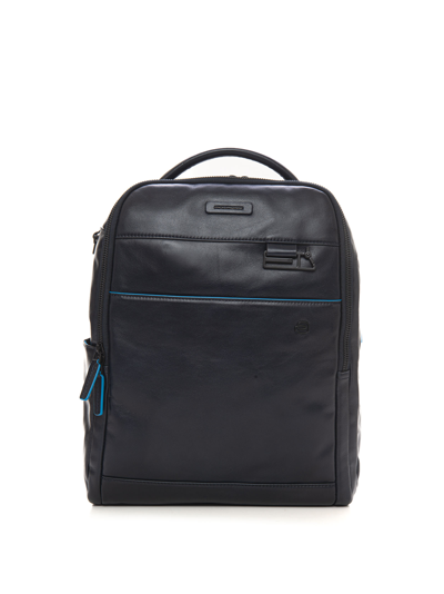 Piquadro Leather Rucksack In Blue