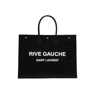 Saint Laurent Rive Gauche Tote Bag In Nero/bianco/nero/n