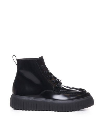 Hogan H-stripe Lace-up Boots In Black