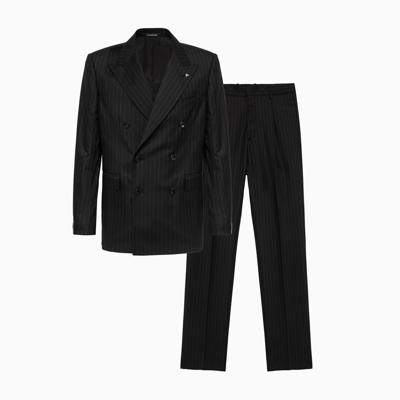 Tagliatore Pinstriped Virgin-wool Suit In Black
