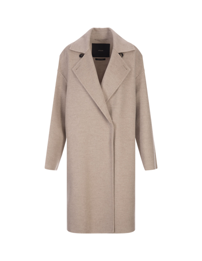 Max Mara Long-sleeved Lapel Coat In Beige