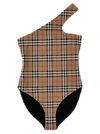 Burberry Check Stretch Nylon Asymmetric Swimsuit