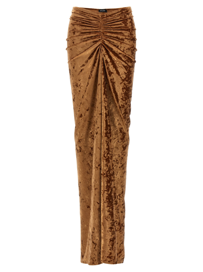 Atlein Crushed Velvet Long Skirt In Brown