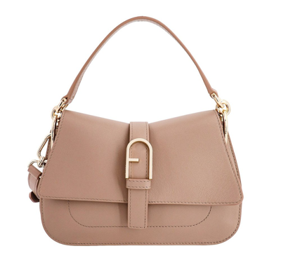 Furla Flow Logo Plaque Tote Bag In Beige