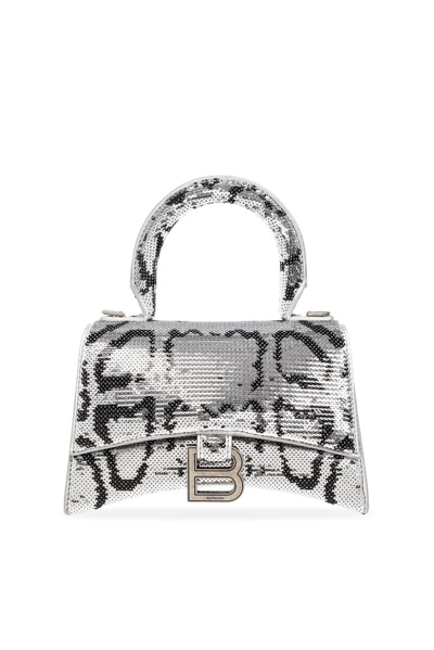 Balenciaga Hourglass Xs Sequinned Leather Cross-body Bag In Silver