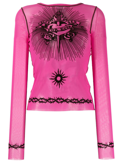 Jean Paul Gaultier Pink Graphic-print Sheer Top