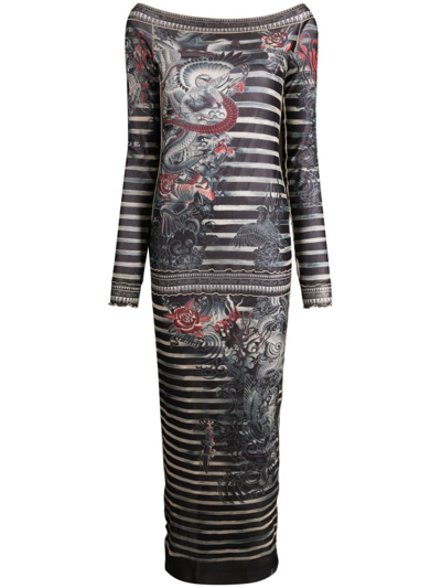 Jean Paul Gaultier Graphic-print Striped Maxi Dress In Blue