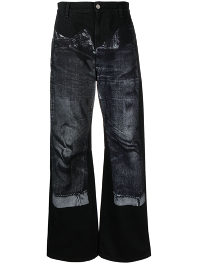Jean Paul Gaultier Trompe L'oeil-print Wide-leg Jeans In Black