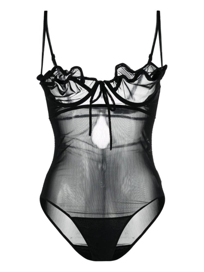 Y/project Sheer-construction Underwired Bodysuit In Black
