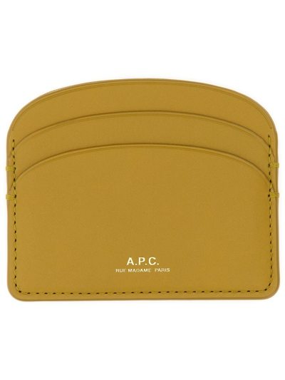 Apc Demi-lune Leather Cardholder In Yellow