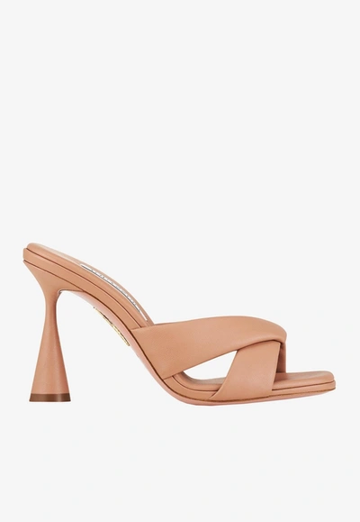 Aquazzura Amore 95 Nappa Leather Mules In Powder