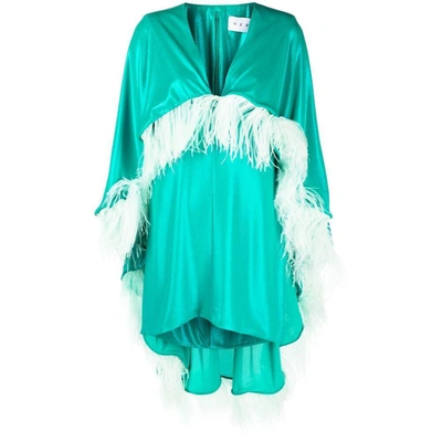 Nervi Feather-trim Empire Asymmetric Dress In Green
