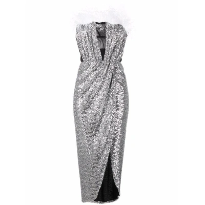 Nervi Feather-detail Sequin Dress In Silver