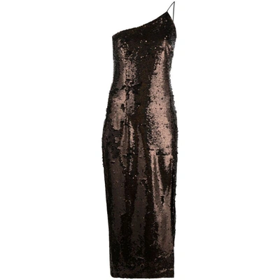 New Arrivals Sequin-embellished Asymmetric Midi Dress In Brown