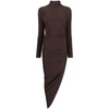 Norma Kamali Turtle Neck Side Drape Gown In Brown