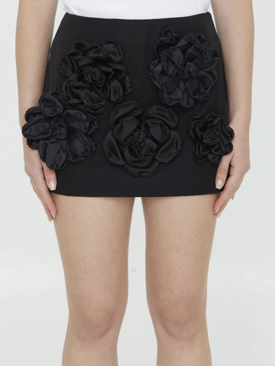 Dolce & Gabbana Ottoman Miniskirt With Flowers In Black