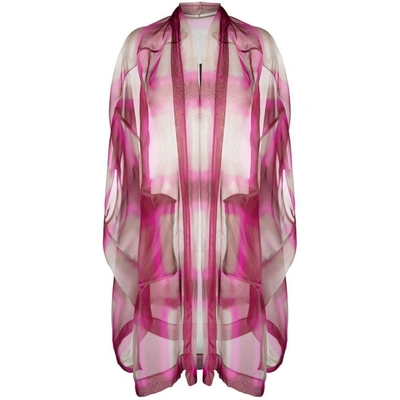 Rick Owens Geometric Pattern Silk Cape In Purple