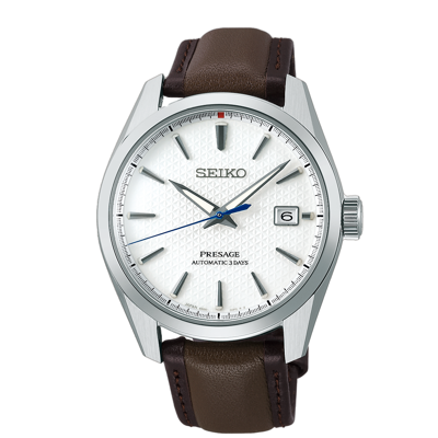 Pre-owned Seiko Presage Sharp Edged Series White Dial Leather Strap Watch Spb413