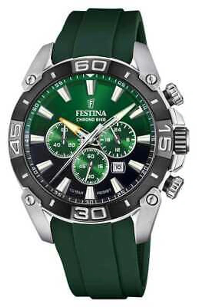 Pre-owned Festina Chronobike 2021 | Green Dial | Green Silicone Strap F20544/3 Watch