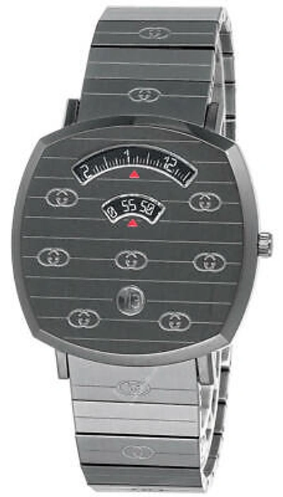 Pre-owned Gucci Grip 38mm Quartz Ss Gg-engraved Grey Dial Unisex Watch Ya157429