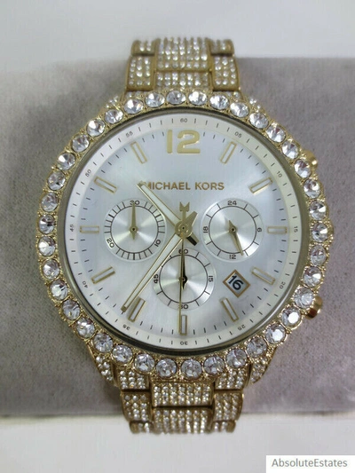 Pre-owned Michael Kors Oversized Layton Gold Glitz Crystal Women's Watch Mk6941