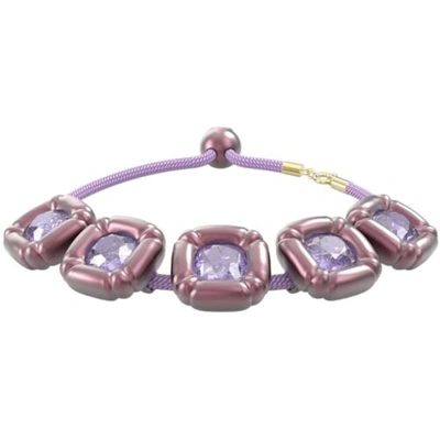 Pre-owned Swarovski Women's Bracelet Dulcis Rose Gold Cushion Cut Purple Stone 5613731