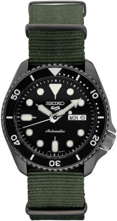 Pre-owned Seiko 5 Sports Men's Green 42.5mm Black Dial Analog Wrist Watch Srpd91