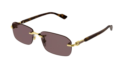 Pre-owned Gucci Sunglasses Gg1221s 002 Gold Brown Man