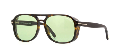 Pre-owned Tom Ford Rosco Ft 1022 Dark Havana/light Green (52n) Sunglasses