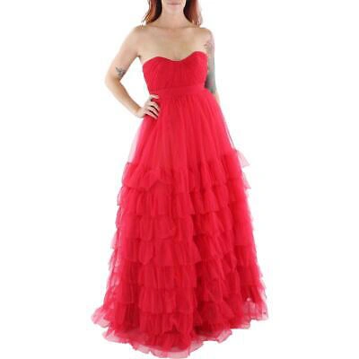 Pre-owned Mac Duggal Womens Tiered Long Prom Evening Dress Gown Bhfo 2785 In Red