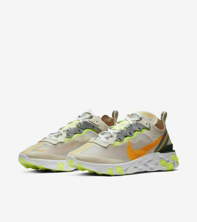 Pre-owned Nike React Element 87 Size 14. Light Orewood Brown Sail Neon Yellow. Aq1090-101.