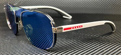 Pre-owned Prada Linea Rossa Ps 53ys 1bc08u Silver Blue Mirror Men 61 Mm Sunglasses In Green