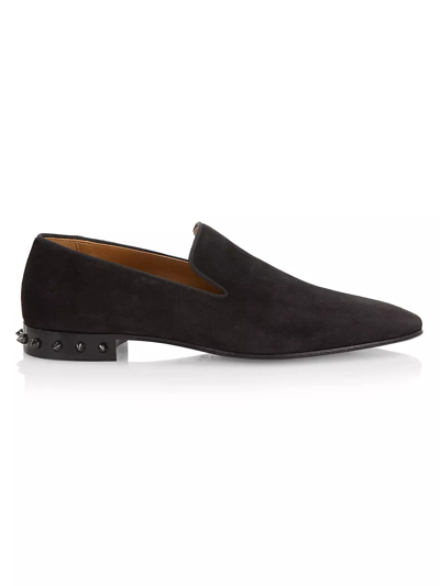 Pre-owned Christian Louboutin Men's Marquees Spiked Suede Loafers - Retail $995 In Black