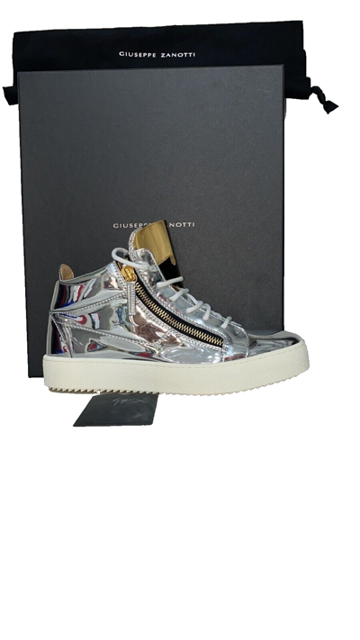 Pre-owned Giuseppe Zanotti Sneakers Men Shoe Size Eu 43 Glossy Leather Silver Gzu3